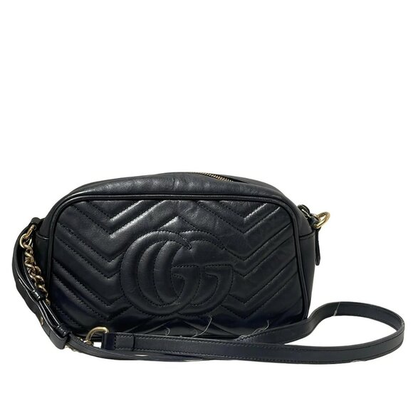 Auth GUCCI GG Marmont 447632 Black Leather - Shoulder Bag - Picture 2 of 10